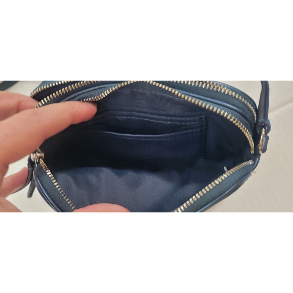 EUC Coach 53372 Blue Metallic Pebbled Leather Mini Crossbody Bag Wallet Purse - Picture 6 of 9